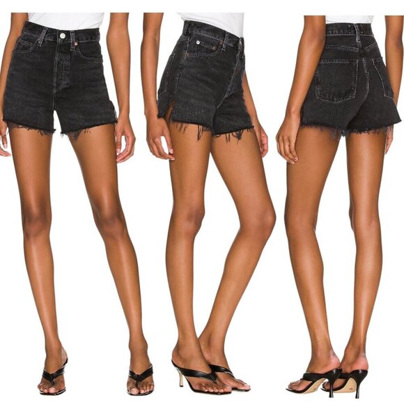 Agolde Pants - Agolde - Women’s ‘Dee’ High-Rise, Distressed, Frayed Shorts - Black, Size 25